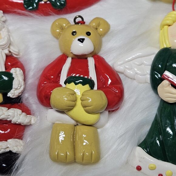 Vintage Christmas Ornaments Mixed Baked Clay Dough Spagetti Trim Bundle Set 5/C - Picture 9 of 12